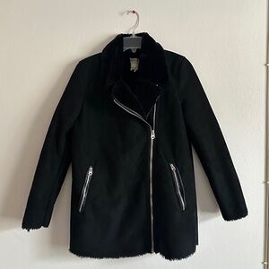 Zara Trafuluc Black Faux Shearling Faux Suede Lined Zipper Jacket, S, EXCELLENT